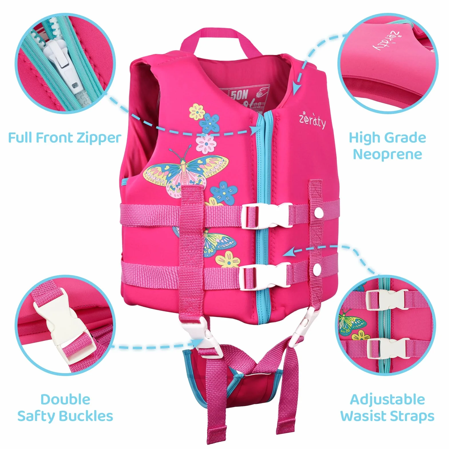 Zeraty Chaleco de Natación para Niños Pequeños con Correa de Ajustable Edad 1-9 años / 22-50 lbs