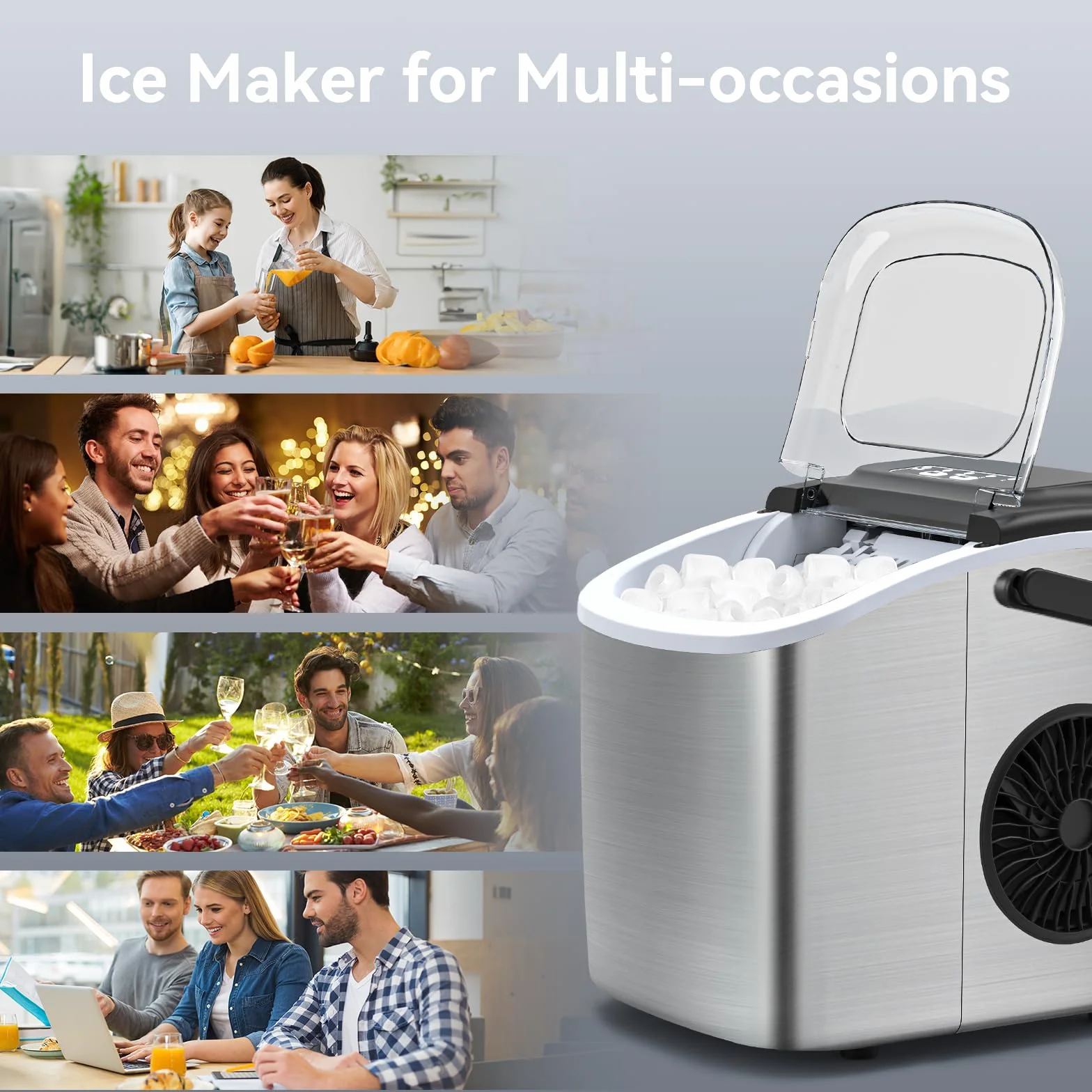 Máquina de cubitos de hielo pequeña de 1,2 litros, minimáquina de cubitos de hielo con función de, ventana de visualización, advertencia de escasez de agua, alarma con hielo (Silver)