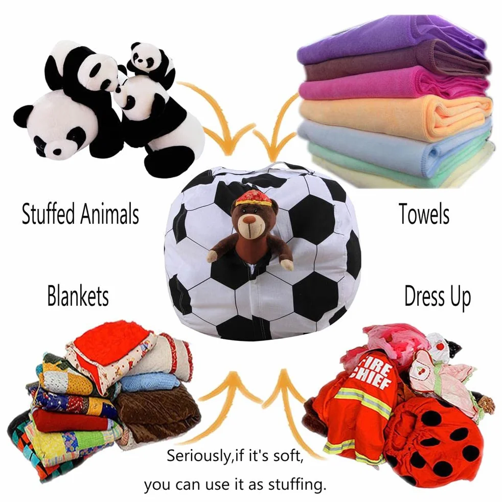 Puf de almacenamiento para juguetes de peluche, pelotas deportivas, funda de puf suave, para fútbol, voleibol, béisbol, bolsa de almacenamiento, juguetes de peluche para niños, 18 pulgadas
