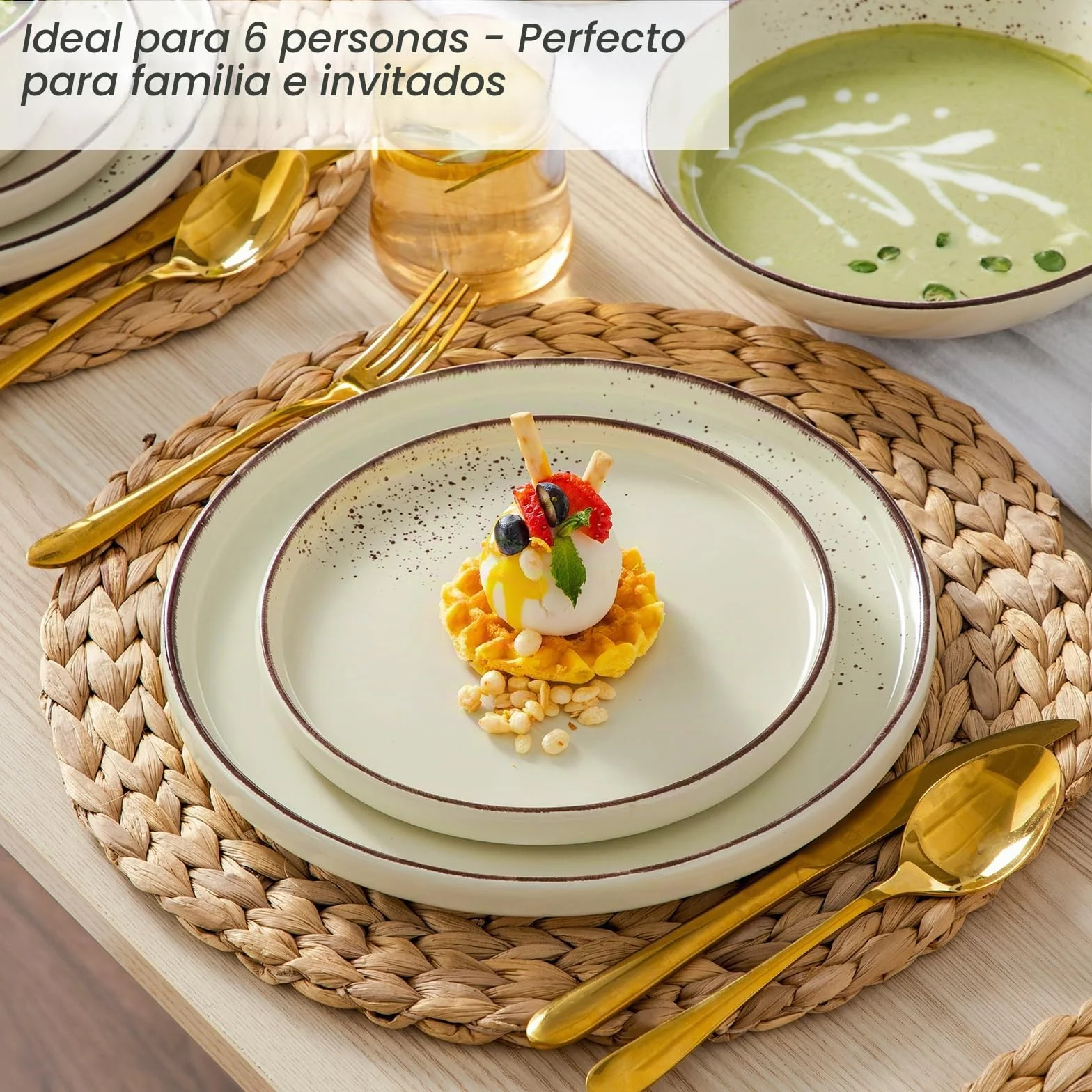 vancasso NAVIA - Vajilla Completa de 24 Piezas para 6 Personas, Platos Vajilla Moderna de Gres - 6 Cuencos Cereales, 6 Postres, 6 Platos Llanos y 6 Hondos - Apto para Microondas y Lavavajillas - Beige