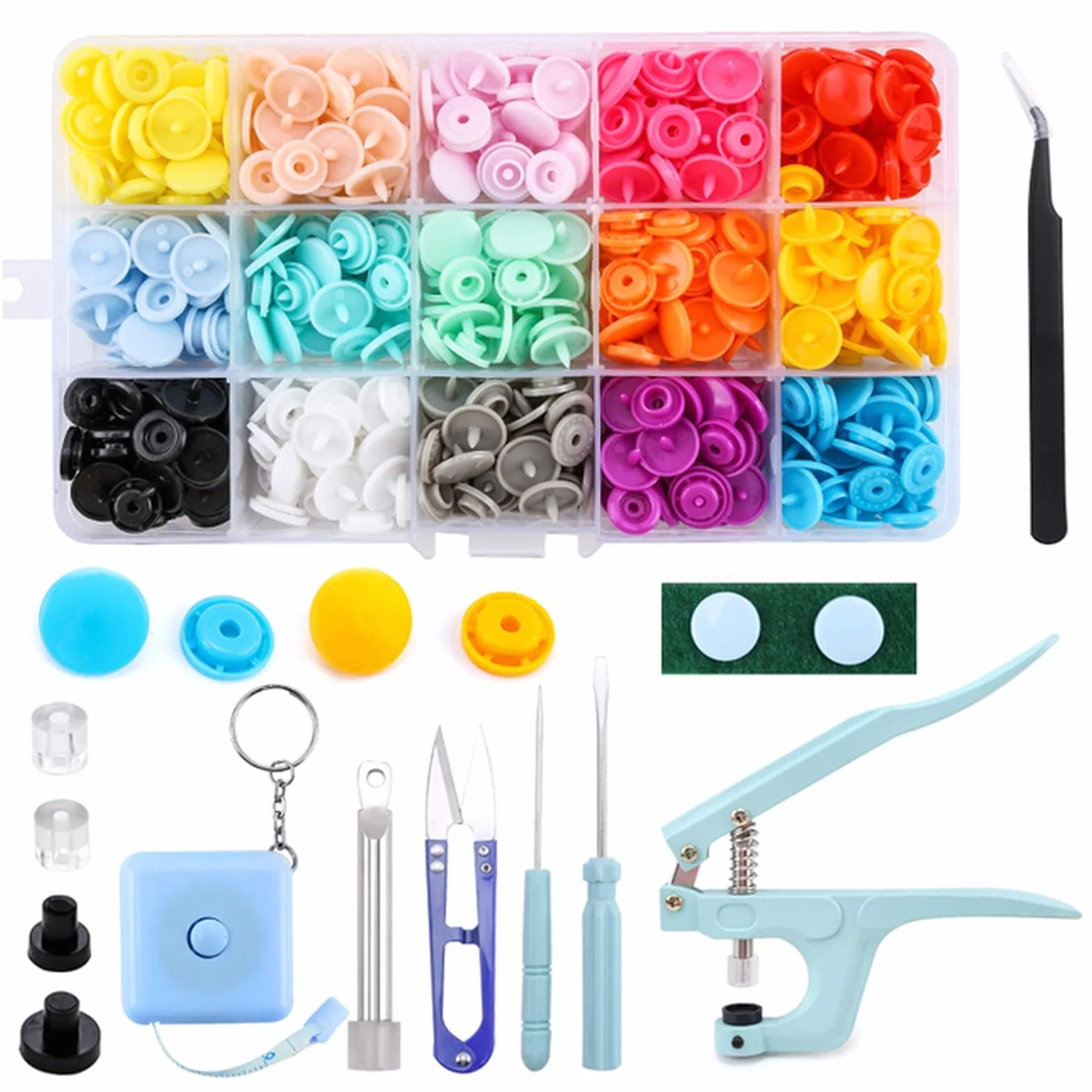 KAYLRE Botón 270 Sets T5 Plastic Snap Botón con Uso múltiple Kit de Herramientas de alicates Snaps Easy Snaps, Bricolaje Sastre Familiar Botón Joya (Size : B-150pcs Blue)
