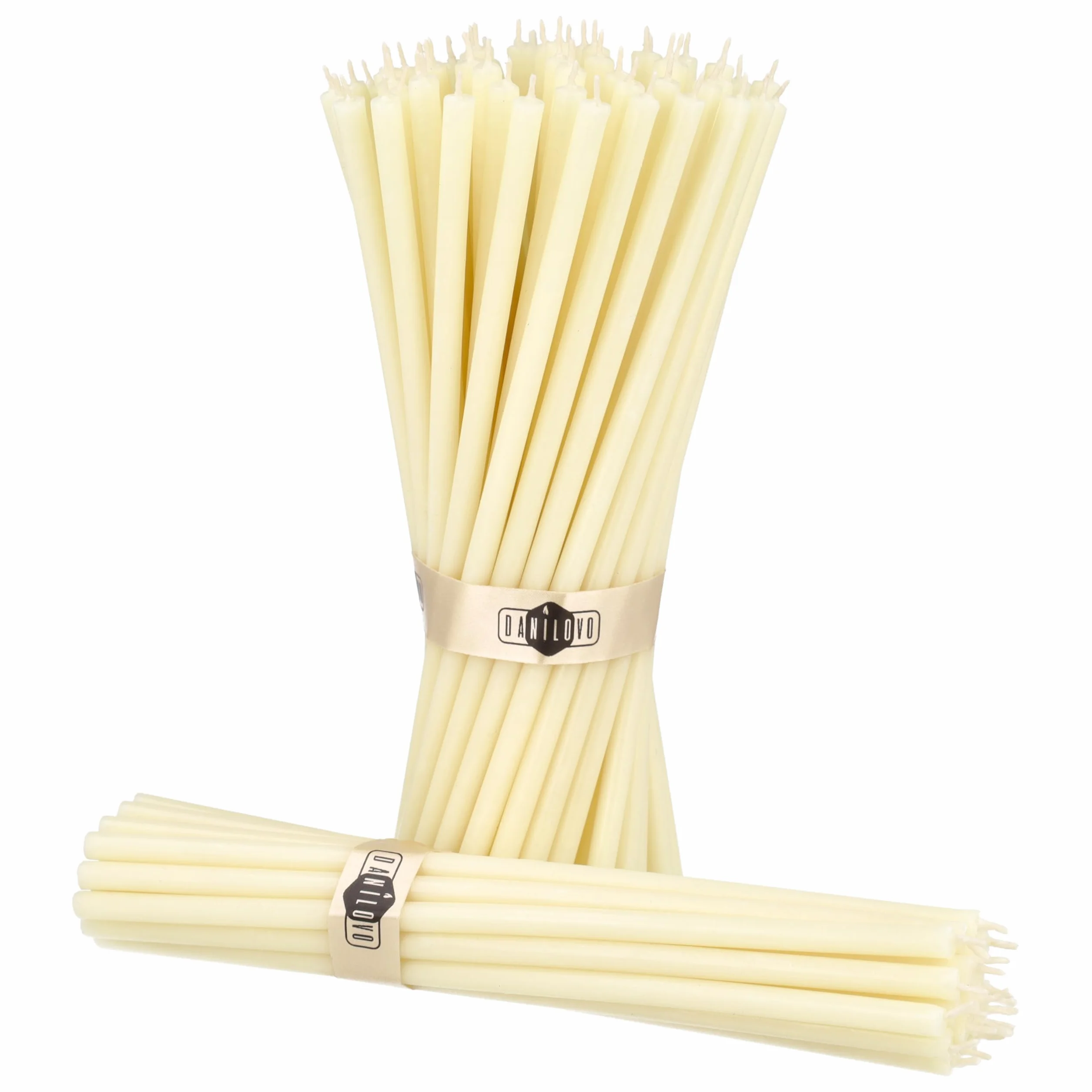 Danilovo Velas de Cera de Abeja pura, Velas Naturales para Oración de la Iglesia, Rituales, Meditación, Decoración de Tartas de Cumpleaños, 18,5 cm de largo, 50 Unidades (Blanco)