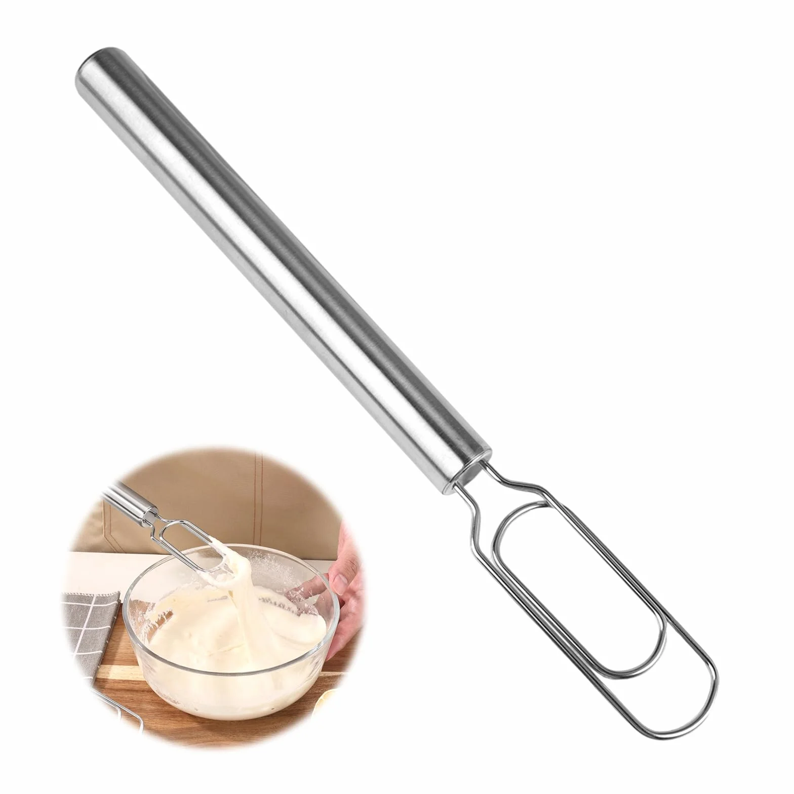 Batidor de Masa Herramienta, 30cm Mezclador de Masa de Acero Inoxidable, Herramienta de Mezcladora de Pan, Batidora Danesa de Masas Manual Acero para Levain ácido, Pan Artesanal, Masas para Pizza
