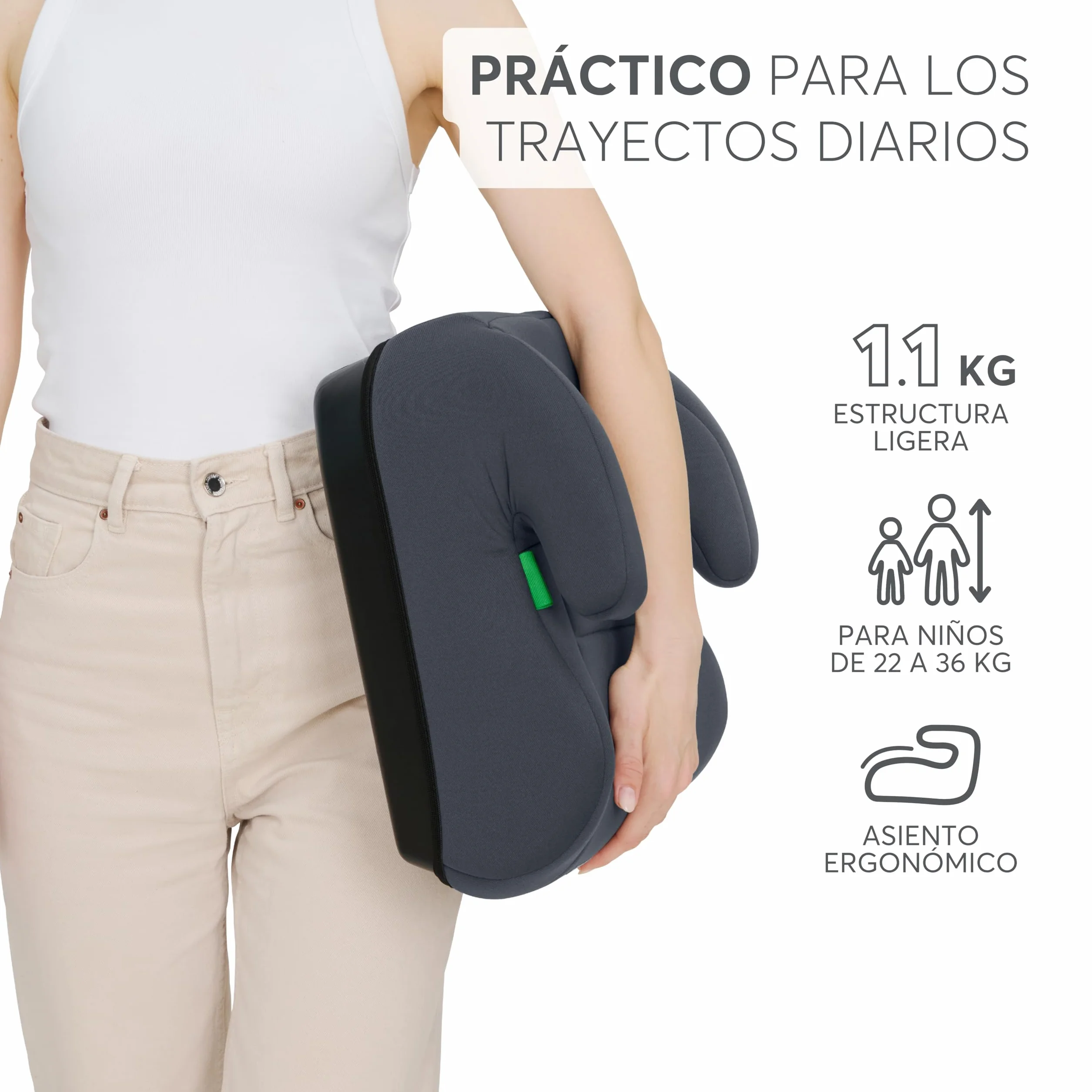 KikkaBoo Alzador Coche Niño i-UP, i-Size, 125-150 cm, Silla Coche Grupo 3, de 7 a 12 años, de 22 a 36 kg, Elevador Coche, Fácil Instalación con Cinturón, Negro