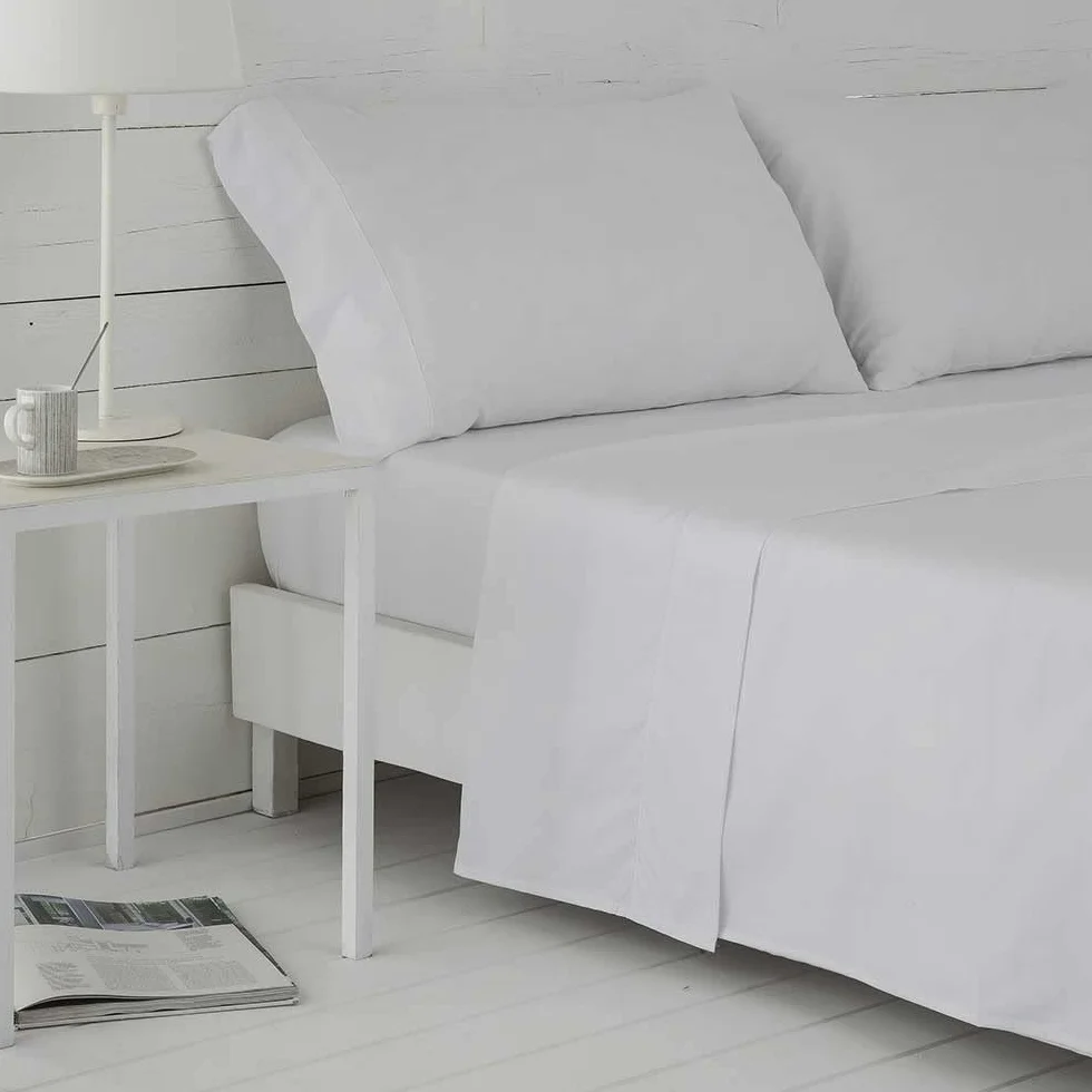 COTTON ARTean Juego de sábanas 180x190/200 Saten algodón Egipcio 400 Hilos LOREA blanco 4 piezas: Encimera, 2 Fundas de Almohada, Bajera Ajustable