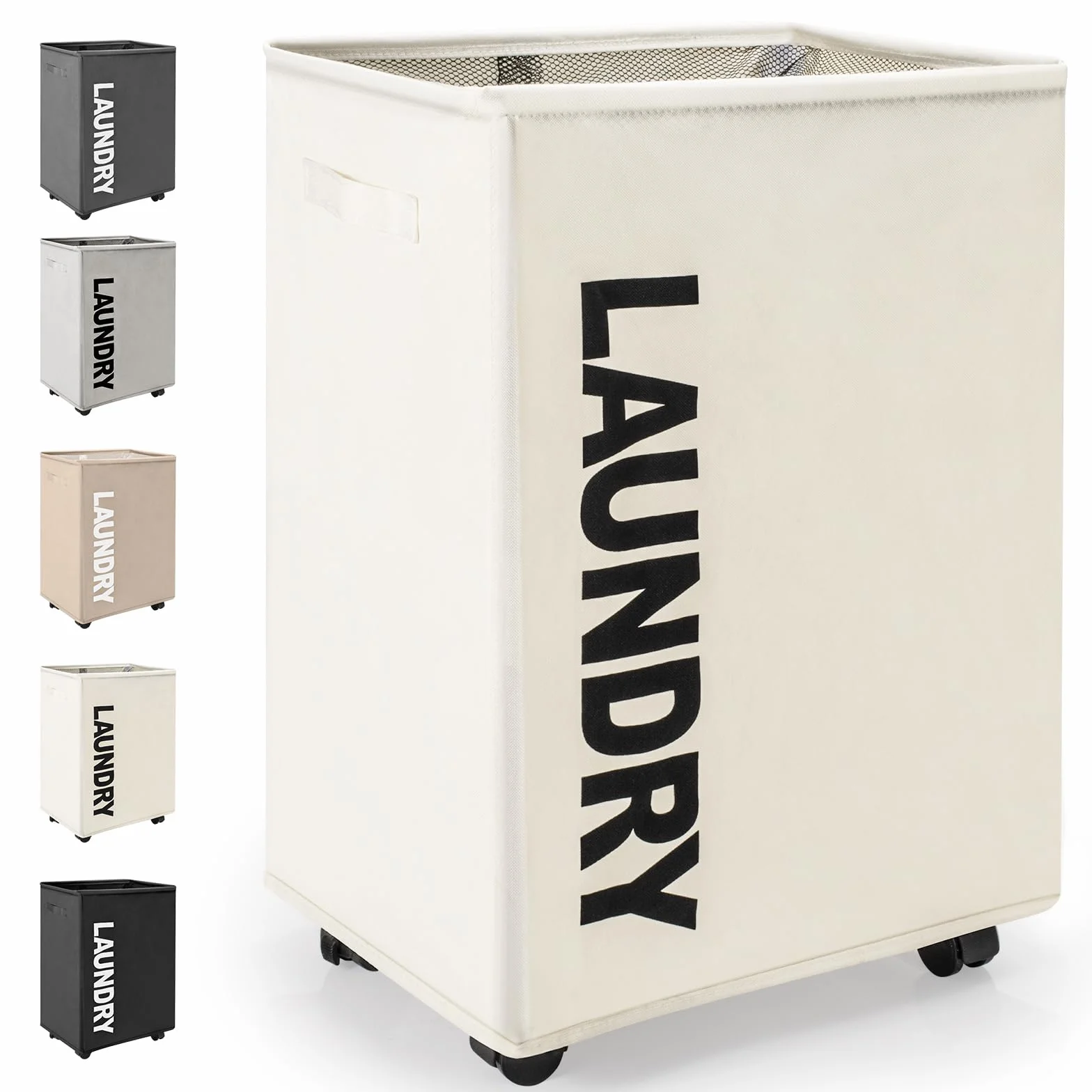 Cestos para la Colada con Ruedas 65L Cesta de Ropa Sucia Plegable Multifunción Colector de Lavandería de Tela Oxford con Manija, Adecuado para Almohadas, Ropa, Mantas(Beige)