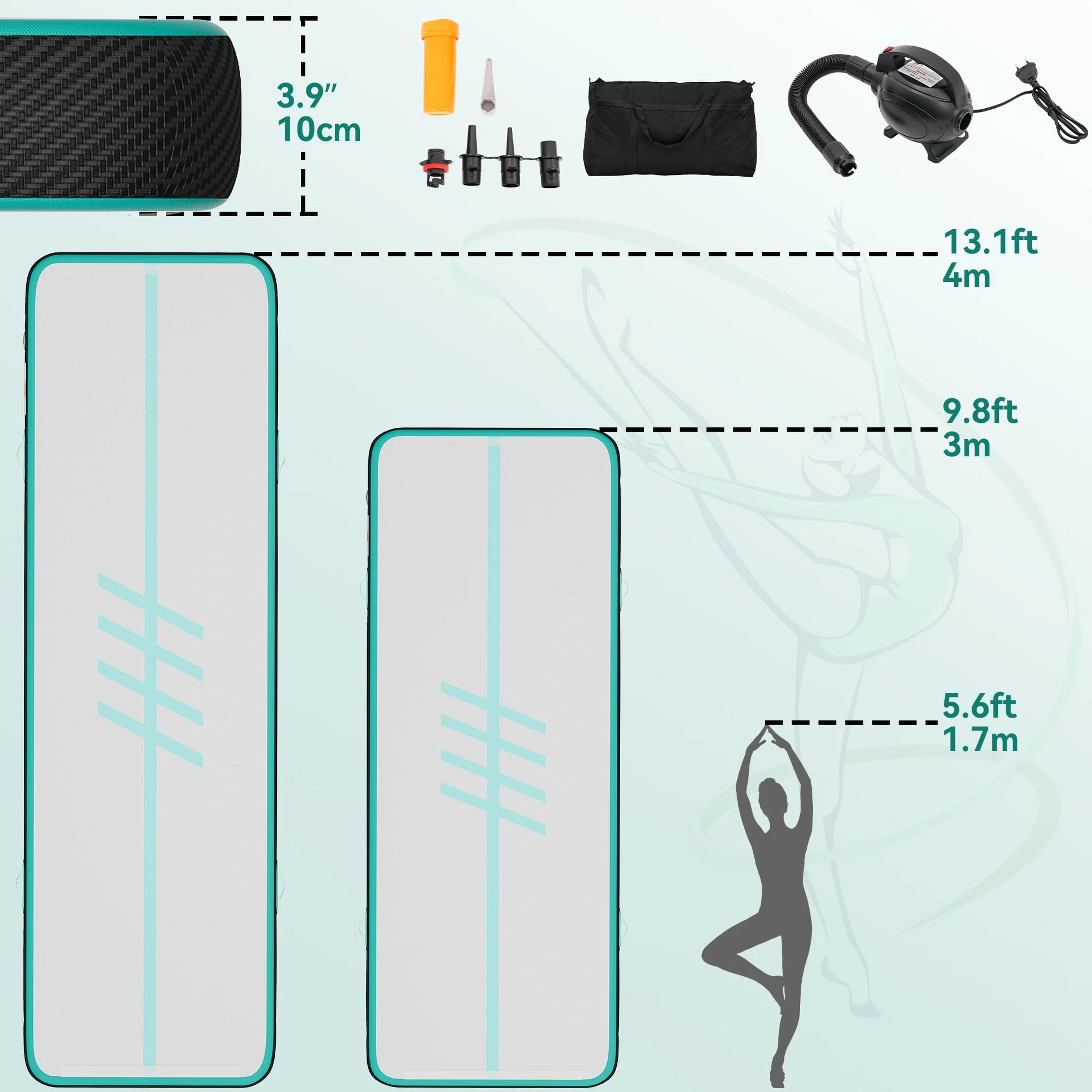 TAUS Esterilla hinchable 3 m/4 m con bomba eléctrica 10 cm para yoga fitness entrenamiento