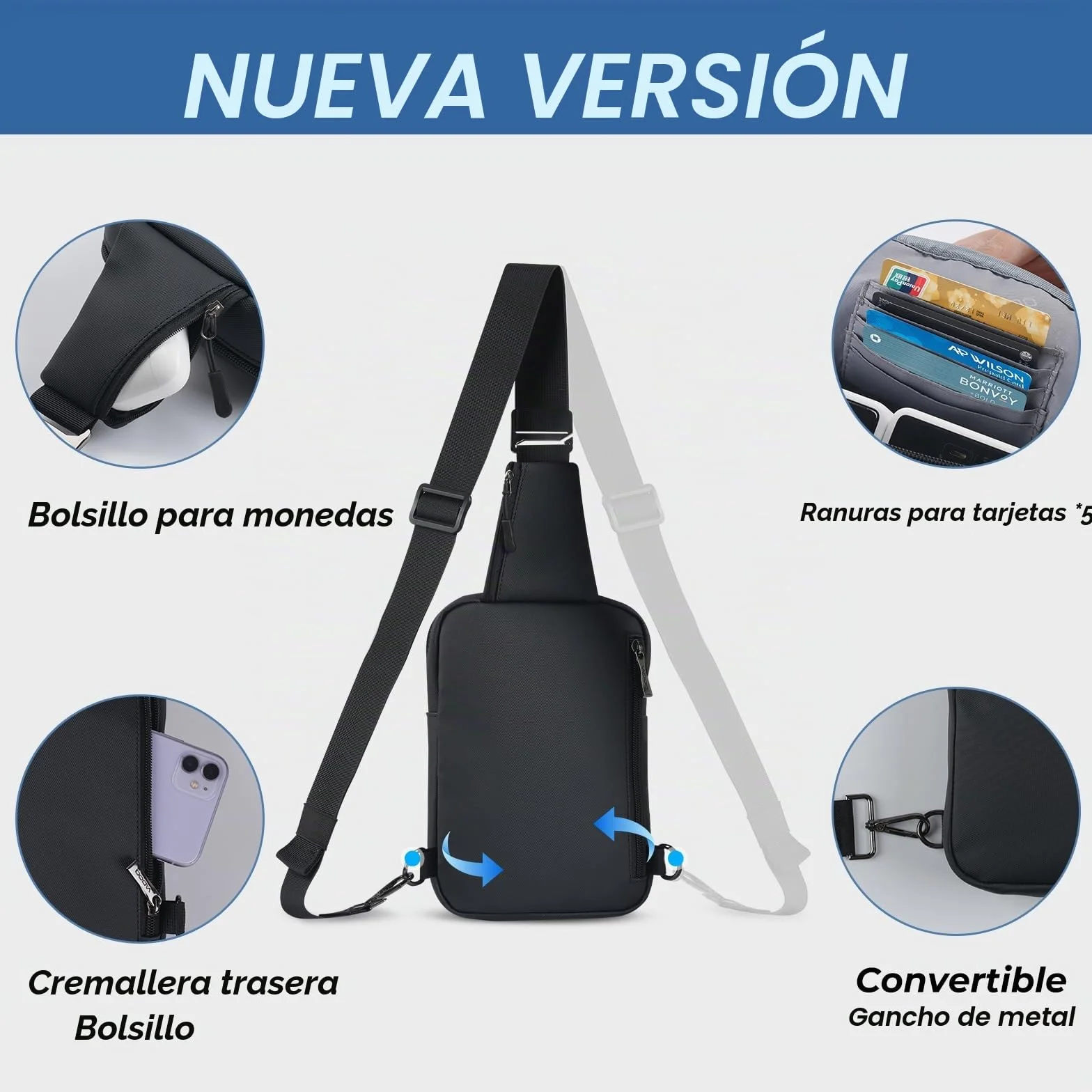 FRID Bolso Bandolera Hombre Impermeable Sling Chest Bag para Deportes al Aire Libre
