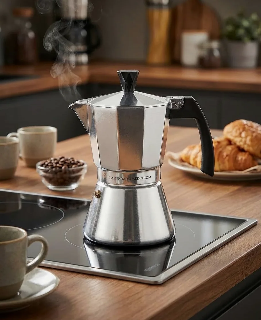 Suinga CAFETERA CLÁSICA ITALIANA de inducción de aluminio duradero y resistente. Capacidad de 9 tazas. Color Gris