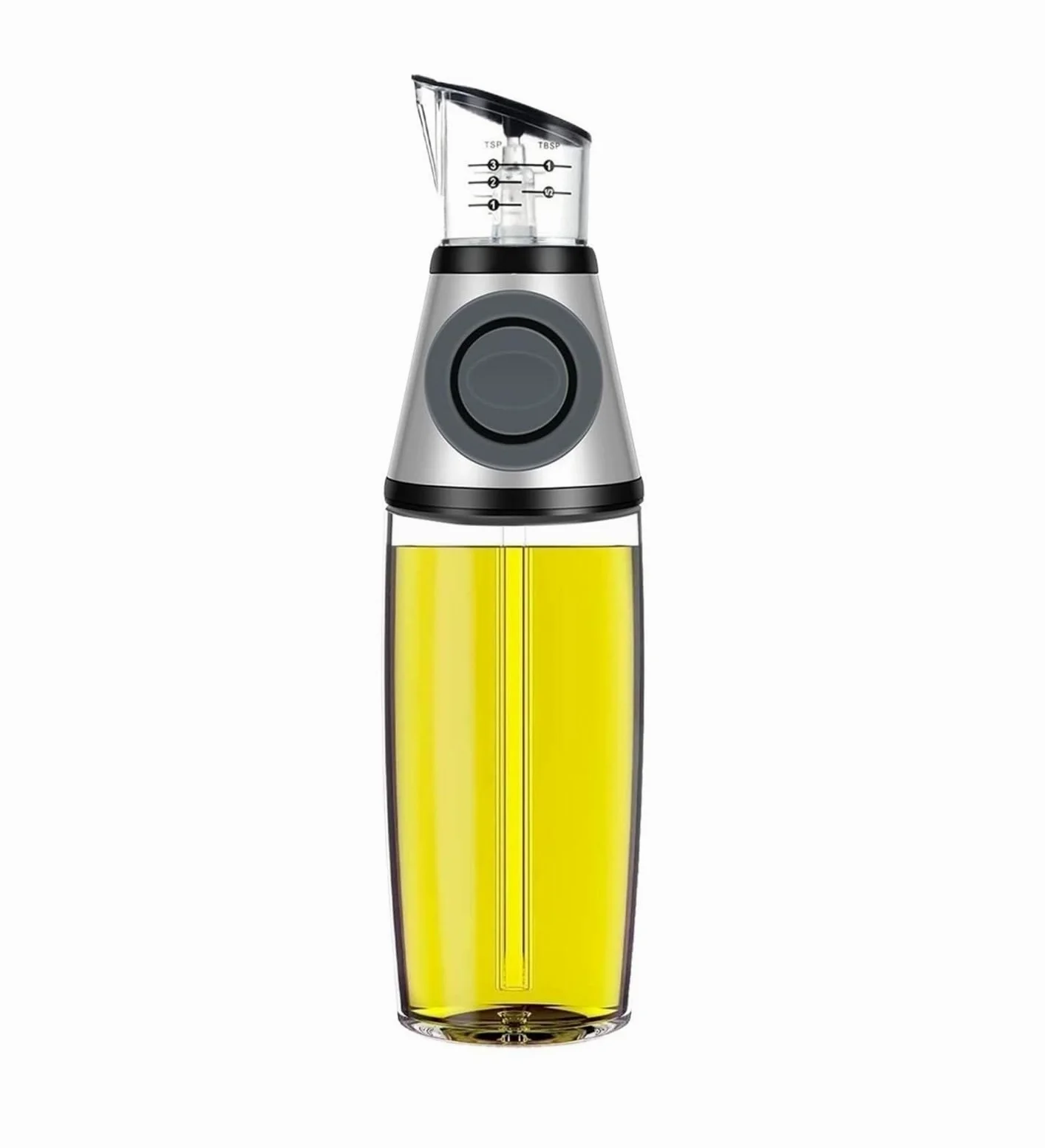 Dispensador de Aceite y Vinagre Botella Dispensadora De Aceite Vidrio Transparente Rellenable Con Bomba Calibre For Cocinar A La Parrilla Jarra de Aceite(Blue,Silver,250ml)