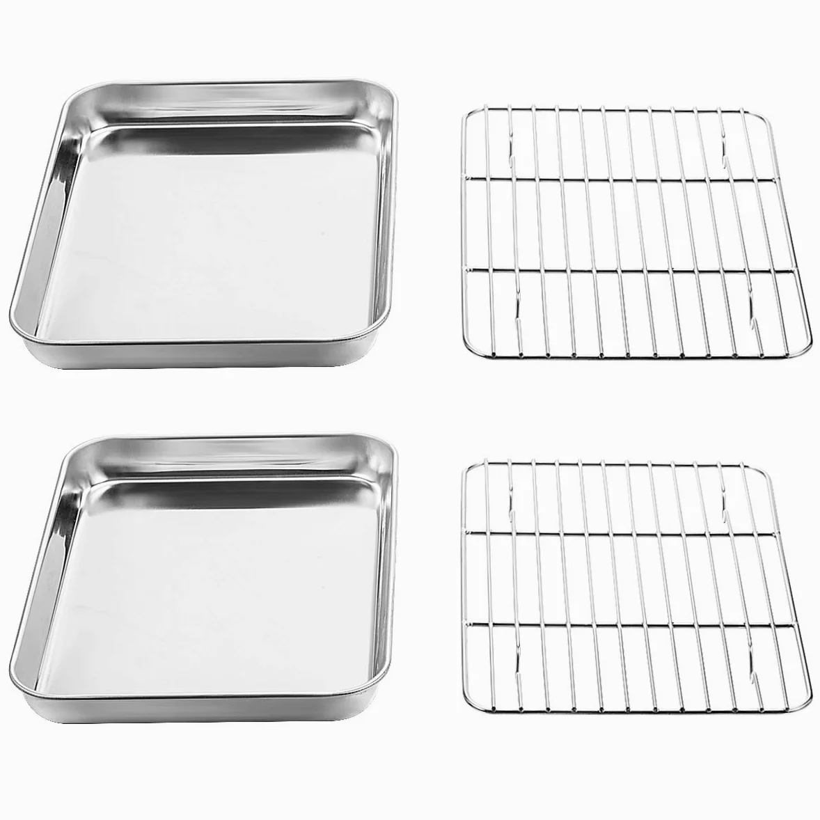 Wildone Juego de bandejas de horno y estantes (2 bandejas + 2 estantes), bandeja de horno de acero inoxidable con rejilla de refrigeración, no tóxica, resistente y fácil de limpiar