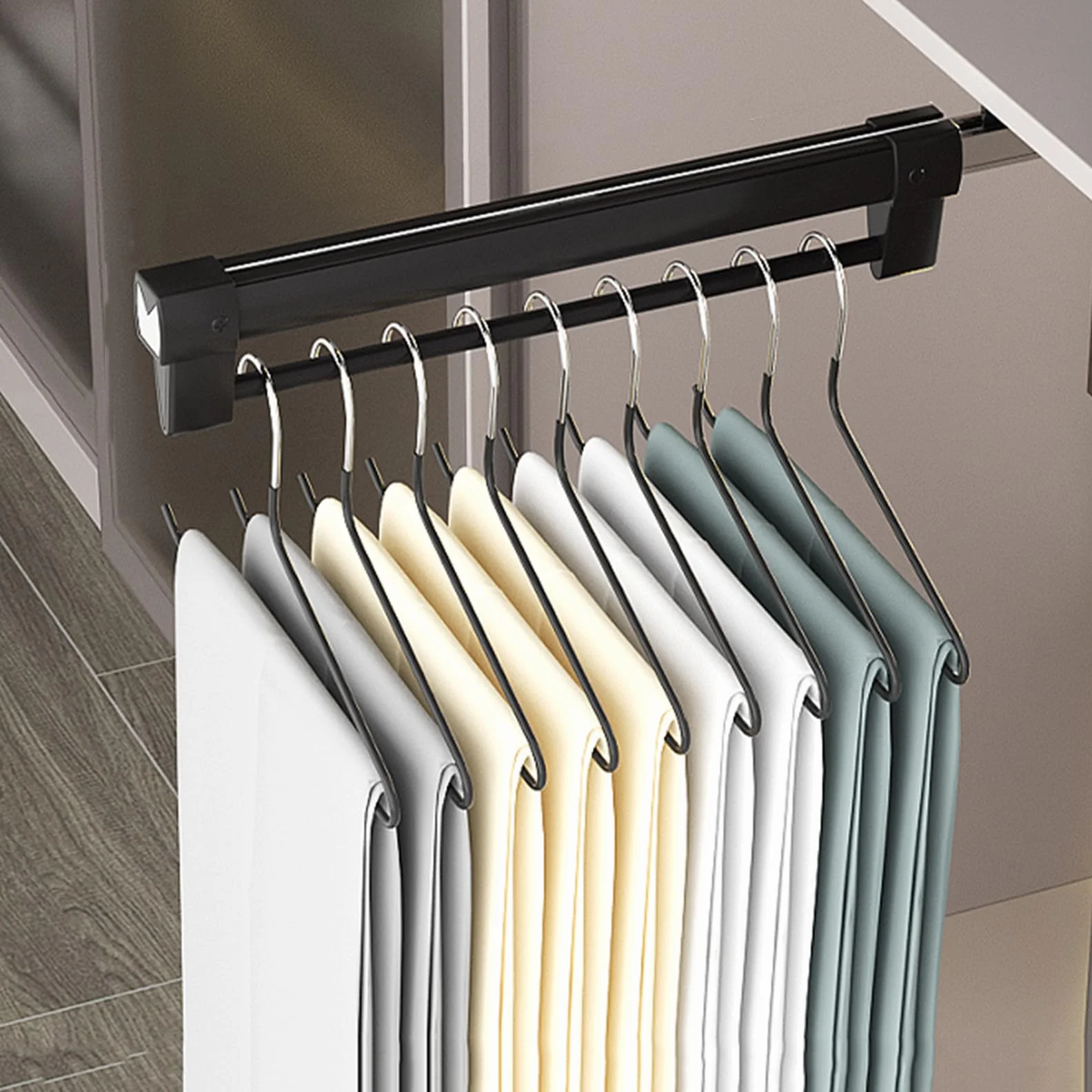 Barra De Percha De Ropa Extensible para Guardarropa,Robusto Barra Armario Ropero, Accesorios para Armario Dormitorio, Extraíble Corredera Percha Extensible,Negro,450mm