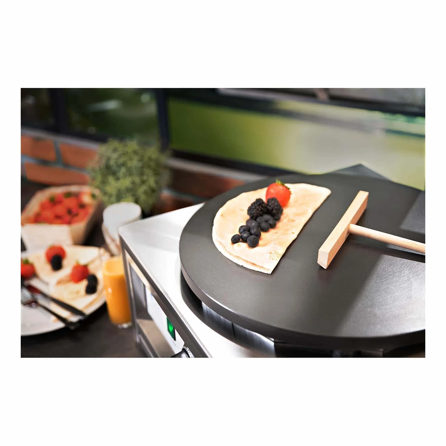 Royal Catering Crepera Máquina de Tortitas RC-CMS01 (Diámetro: 400 mm, 3.000 W, 0-300 °C, Acero inoxidable/hierro fundido revestido de teflón)