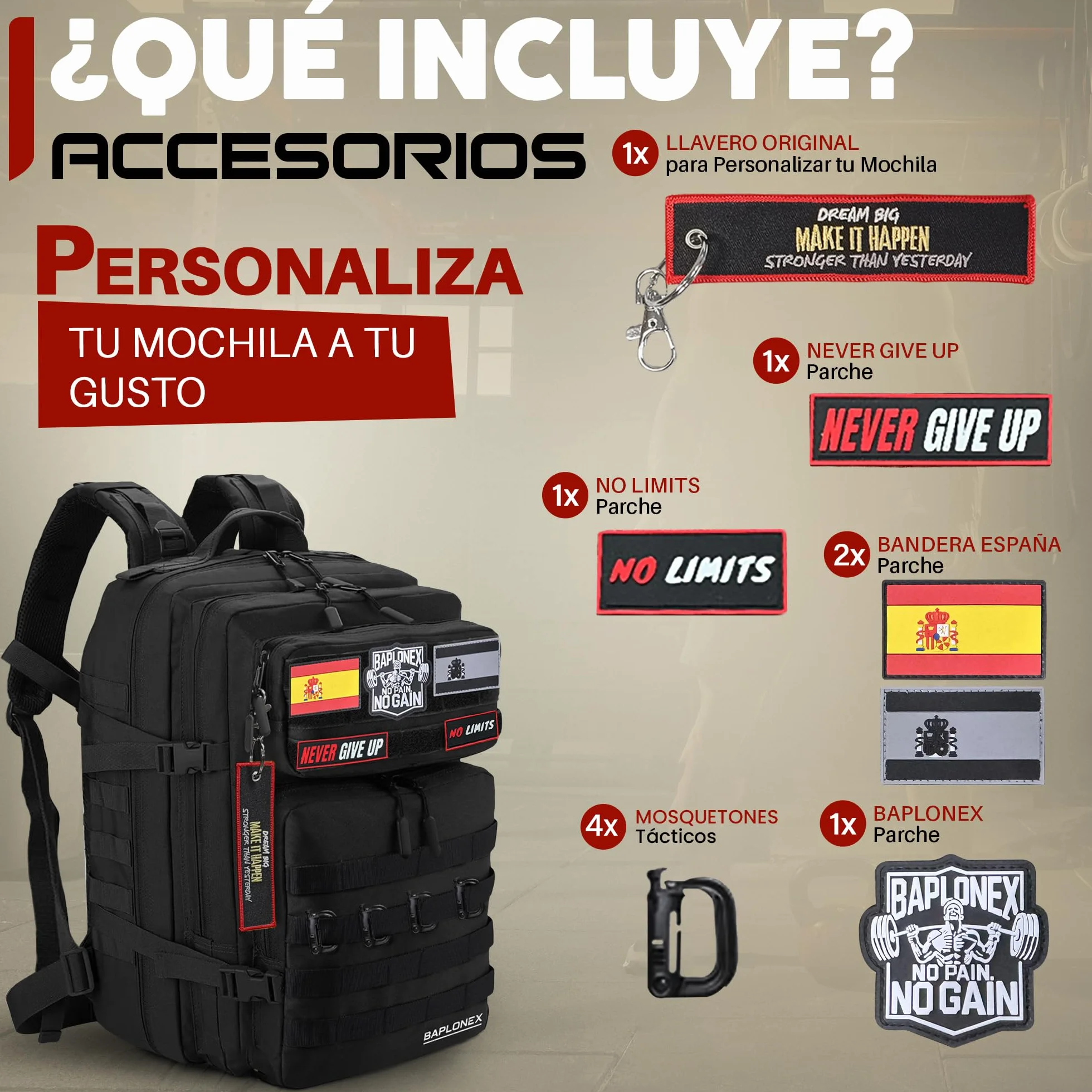 Mochila Militar 45L Tactica para Cross Training y Gimnasio con 5 Parches y Llavero
