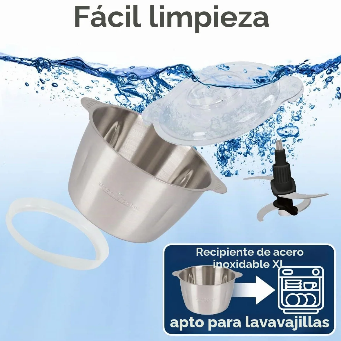 ProfiCook PC-MZ 1227 - Picadora eléctrica con función de trituración de hielo, cortador de verduras, recipiente de acero inoxidable de 1,7 l, cuchillo combinado para 2 o 4 cuchillas