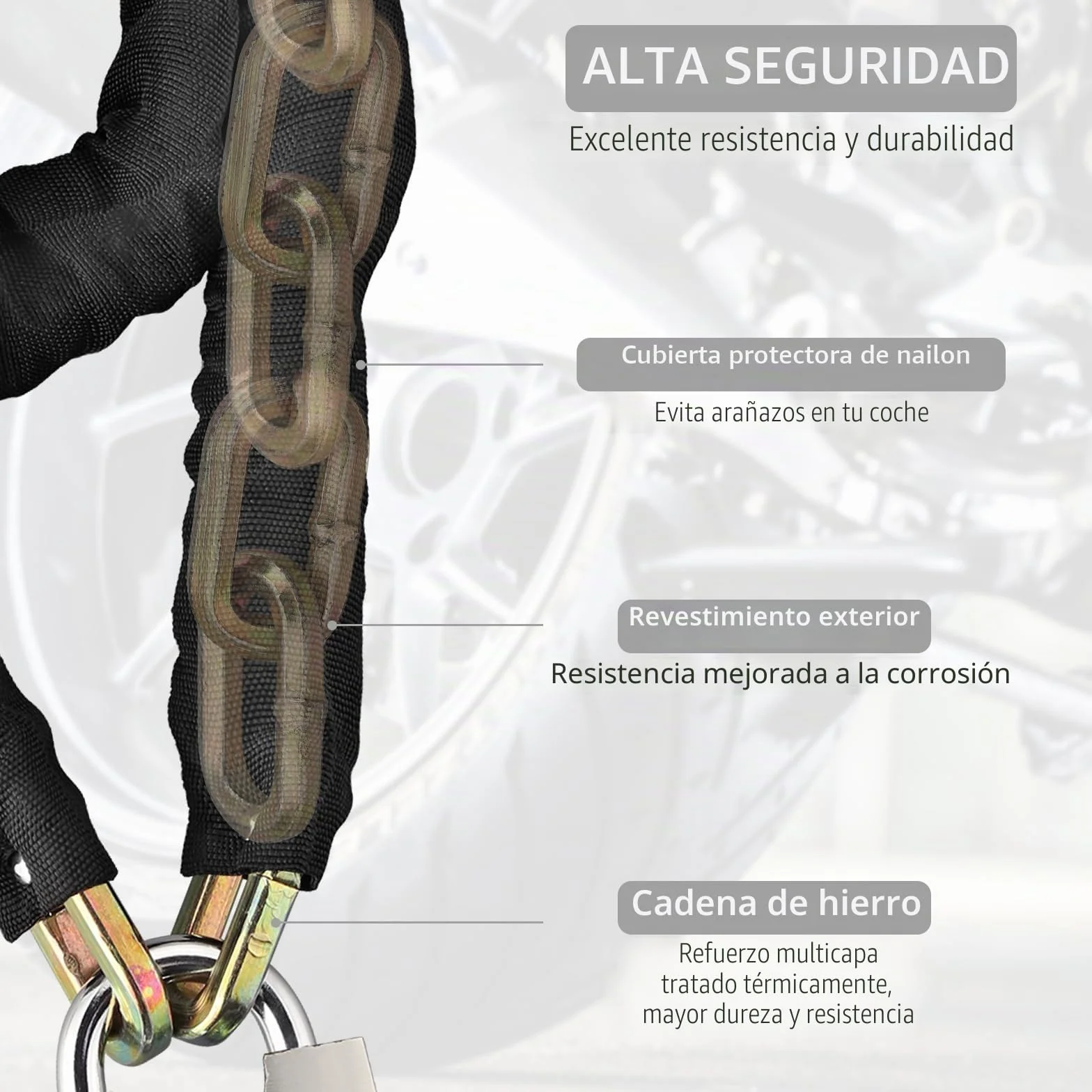 Justech Candado Moto Disco 110 DB Alarma 2 Modos + Candado Cadena Cable Recordatorio Bolsa Transporte Antirrobo Impermeable Alta Seguridad