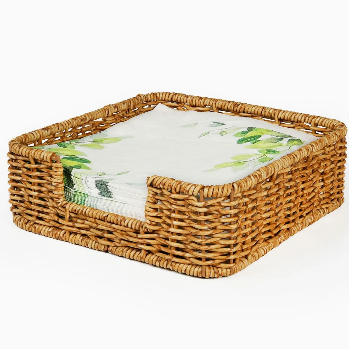 Servilletero de ratán tejido para restaurante, cocina, baño, 7.3 x 7.3 x 2.4 pulgadas (amarillo oscuro)