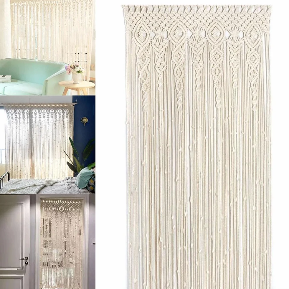 Cortina de tapiz tejida a mano, cortina decorativa para puerta y ventana para telón de fondo de boda y adorno para el hogar (100 x 200 cm)