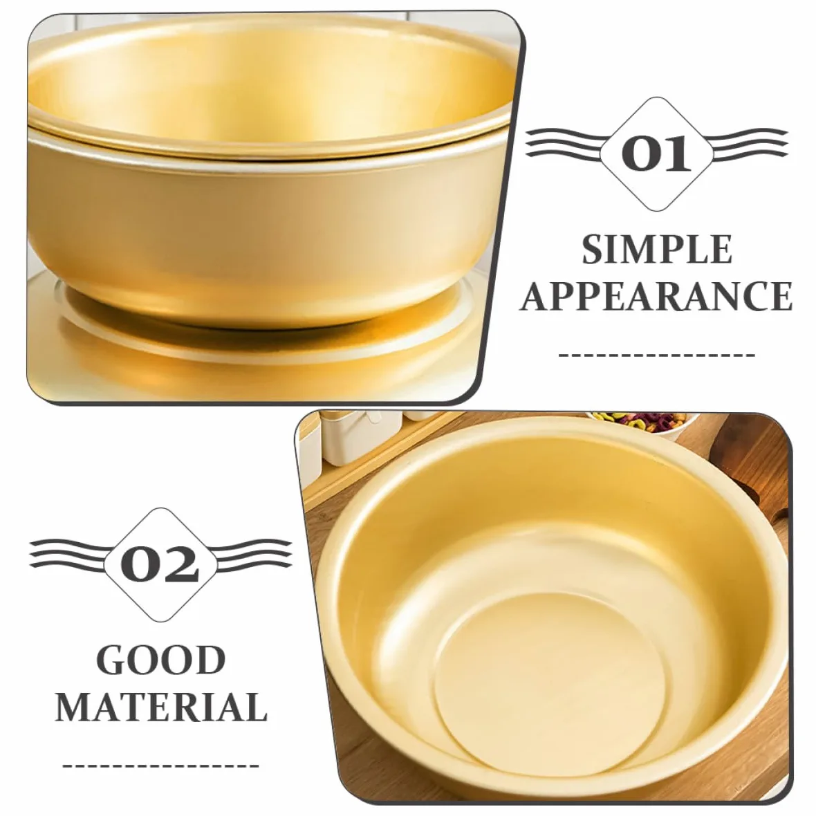 BESPORTBLE Cuenco Grande de Aluminio Dorado Capacidad Amplia, Seguro Acabado Fino, Cuenco Redondo Elegante para Sopa o Lavar Verduras en Cocina