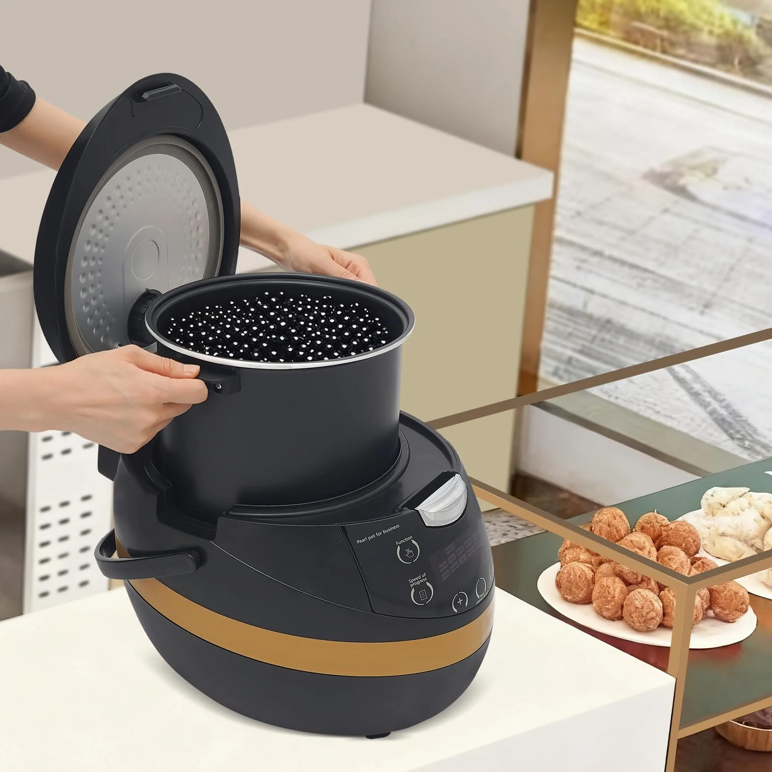 Máquina de cocina de tapioca de 8 litros, olla automática de perlas con revestimiento antiadherente, olla de tapioca de 1200 W, olla de perlas comercial con 12 temporizadores y modo de mantenimiento