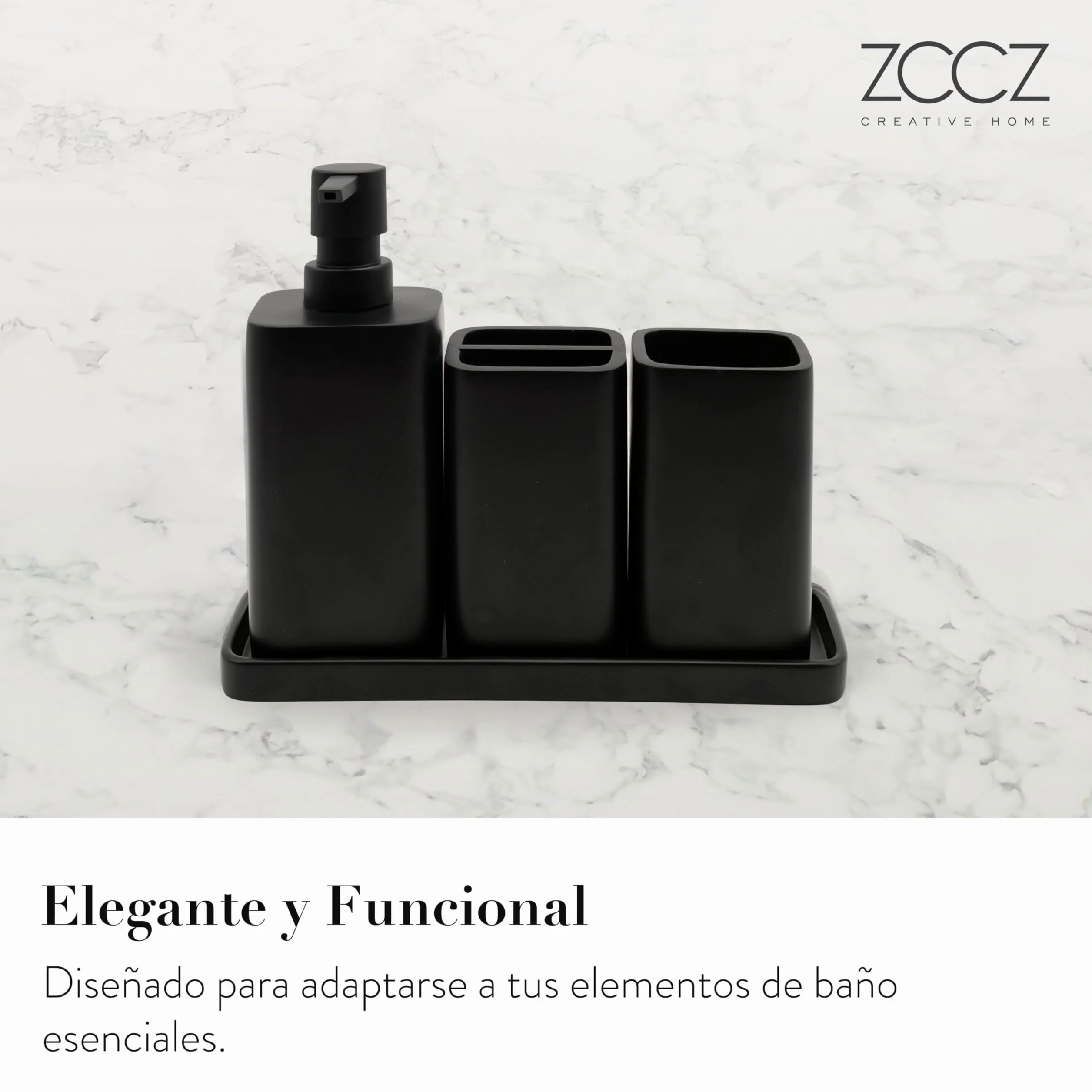 Juegos de Accesorios de Baño 4 Piezas Negro Opaco con Dispensador de Jabón, Vaso y Soporte para Cepillo de Dientes