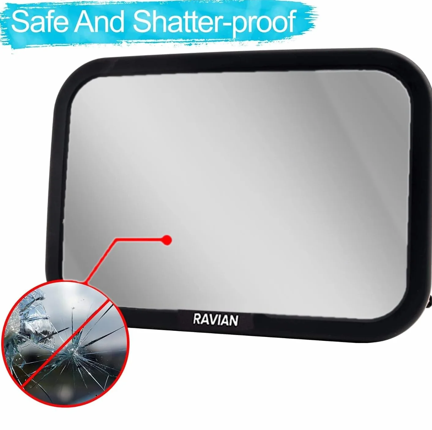 RAVIAN Espejo de coche para bebé para asiento trasero - Espejo de asiento más seguro con vista cristalina, a prueba de roturas, ajustable (paquete de 1)