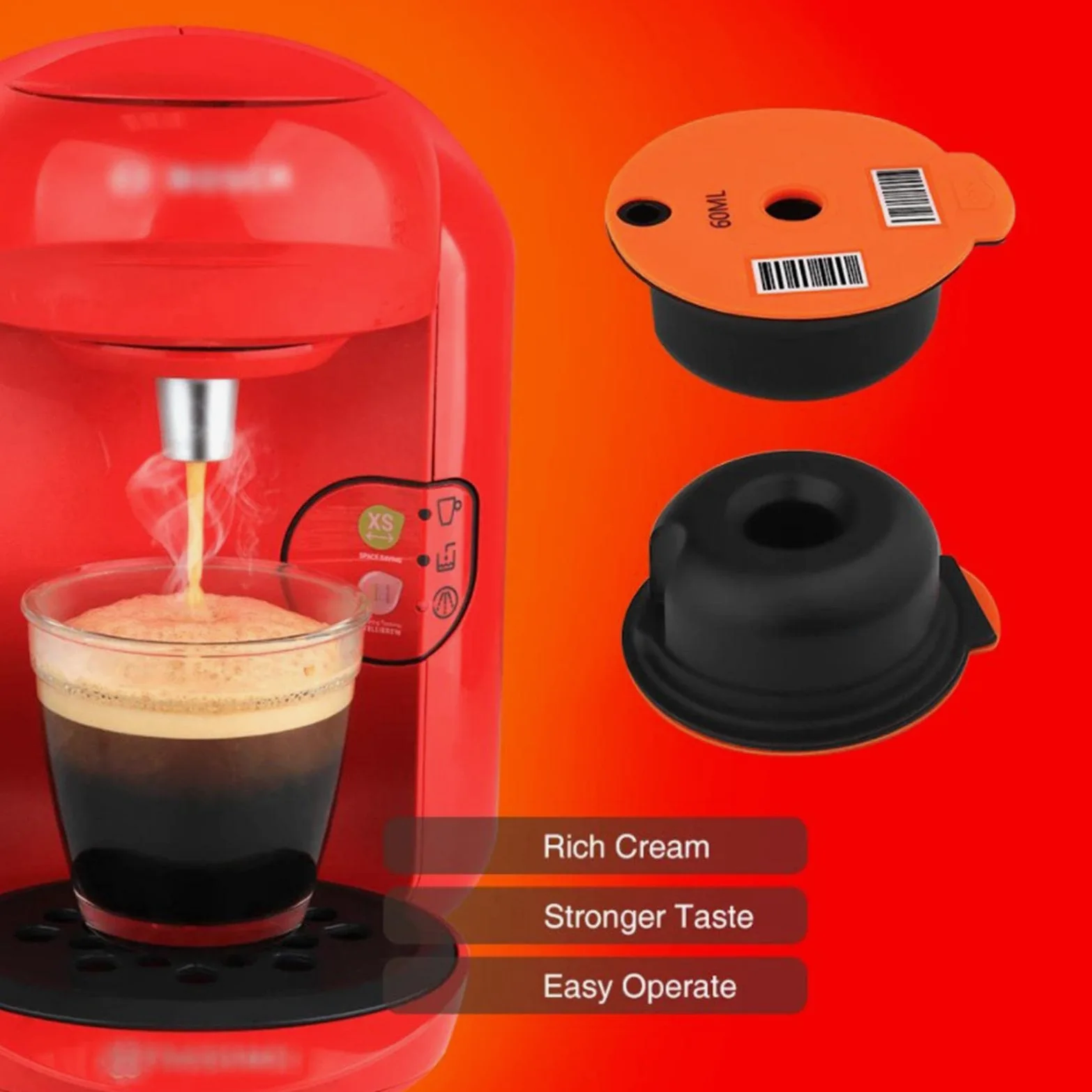 Café de Plástico Reutilizable para Rejilla de Acero Inoxidable, 60ml, 68x74x30mm
