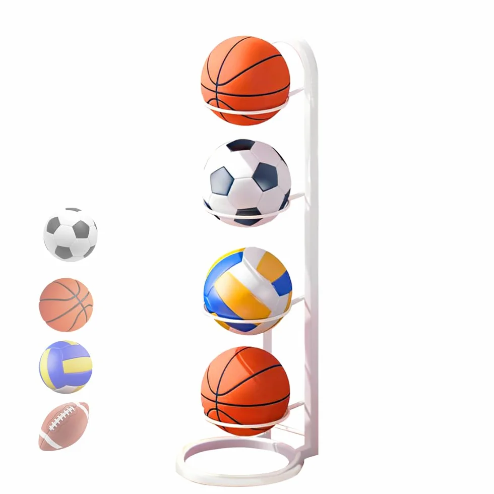 Estante de Almacenamiento de Pelotas 4 Niveles, Soporte Vertical Extraíble para Balón de Fútbol y Baloncesto