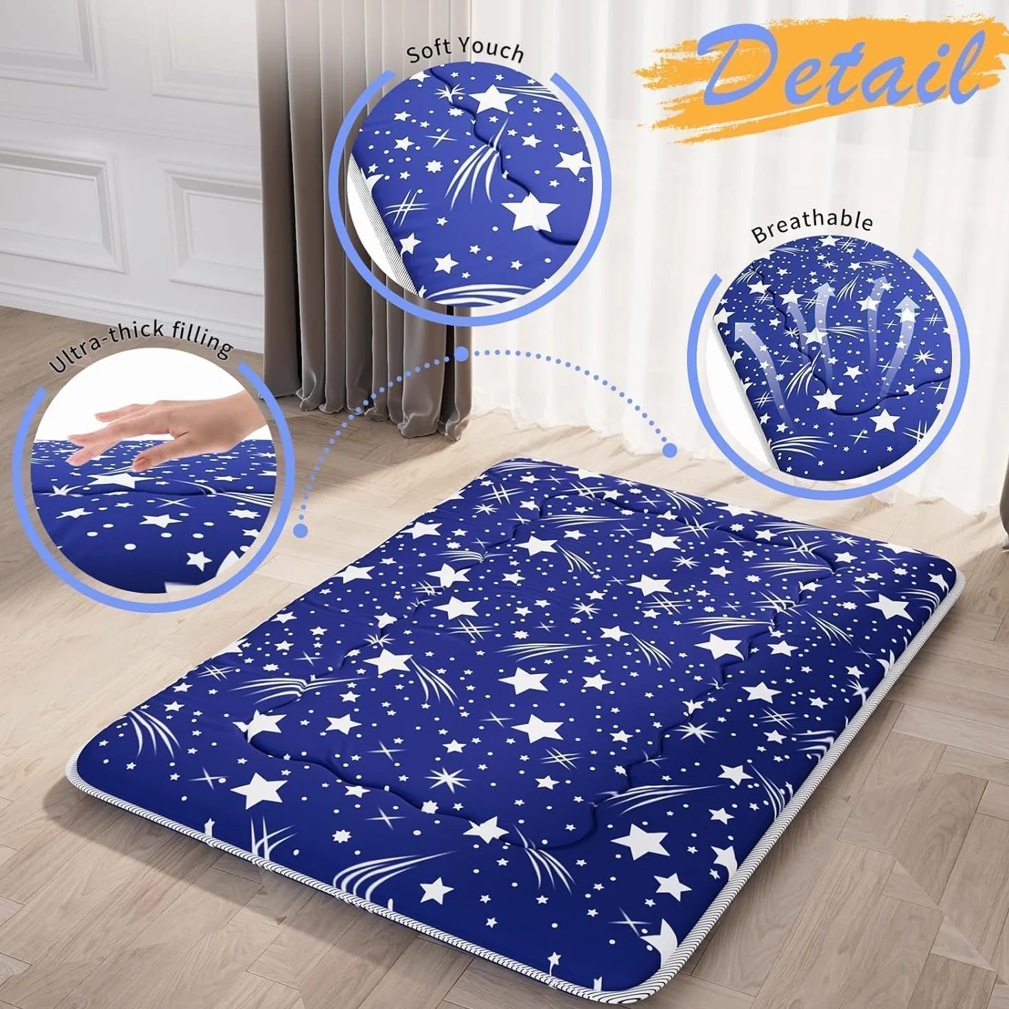 Kiseely Colchones para futones, Colchón futón japonés, Tatami Plegable, portátil, con Bolsa y Correa, para Dormitorio, colchón de Suelo Grueso, colchón Enrollable para Acampar (Azul RC1, 120X200cm)