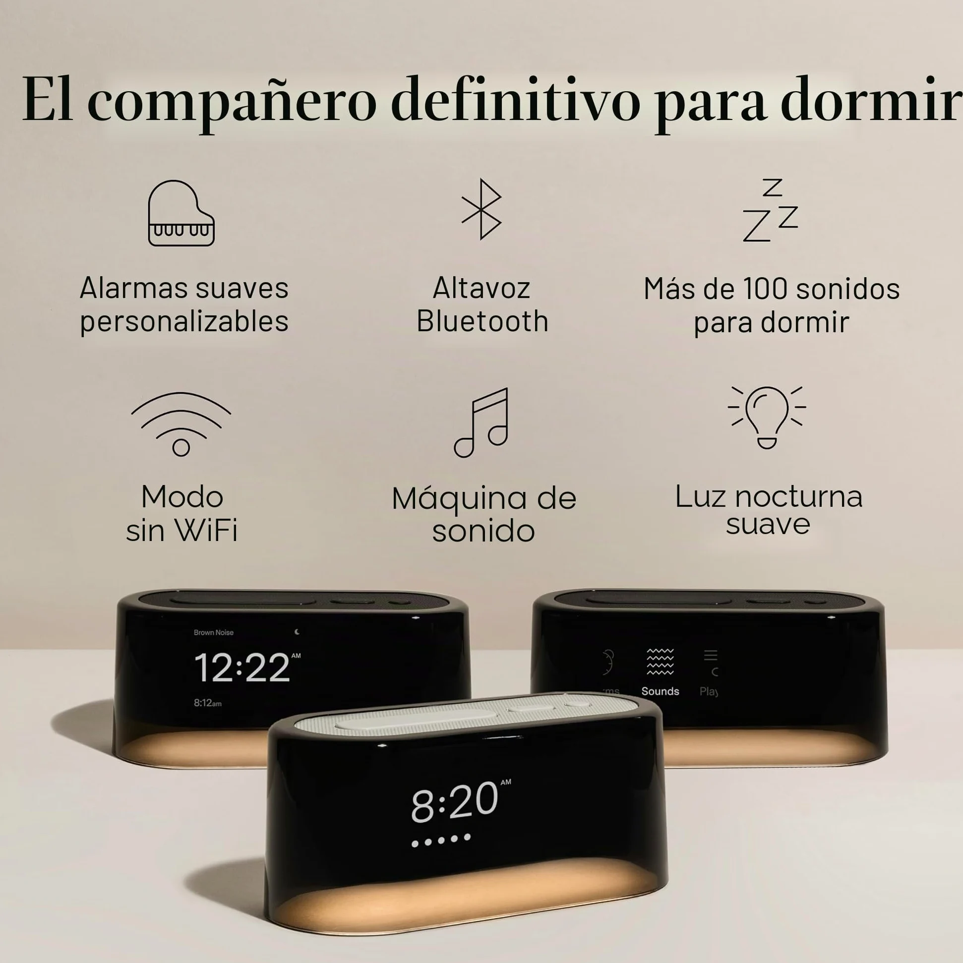 Loftie reloj despertador inteligente para dormitorio, despertador con luz, altavoz Bluetooth, ruido blanco, sonido natural, luz nocturna, modo opaco, alimentado por pilas